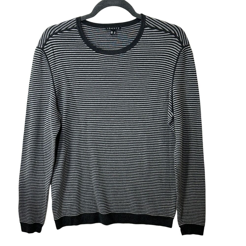 Theory Long Sleeve Shirt Stripe Ribbed Texture Sweater Gray Women's Medium